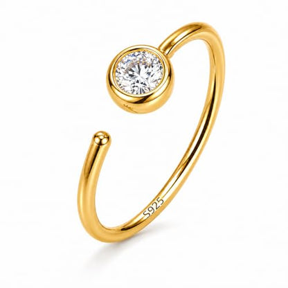 LUCKYJEWUS 14K Gold Plated 925 Sterling Silver CZ Diamond Nose Ring Hoop for Women -Dainty Small Thin Nose Piercing Jewelry with Tiny CZ Stud, 20G/22G, 6mm/7mm/8mm - size: 1pc - 8mm 22 gauge