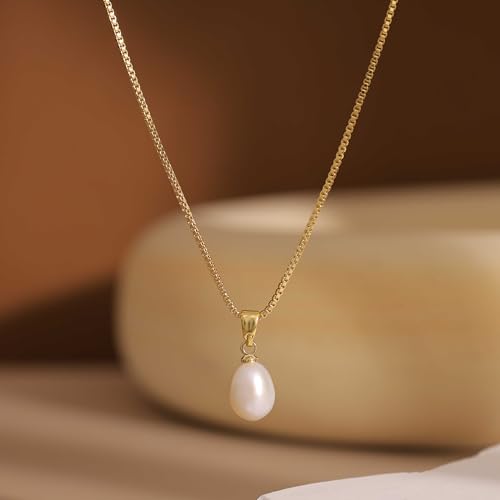 Pearl Necklaces for Women, Dainty Pearl Drop Necklace 14K Gold Plated CZ Pearls Pendant Necklace Small Gold Choker Necklaces for Women Trendy Wedding Jewelry Bridesmaids Gifts - color: Gold Plated-Box Pearl
