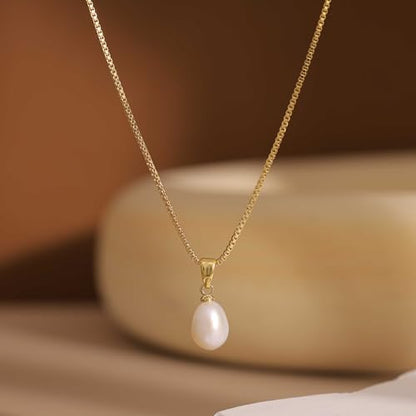 Pearl Necklaces for Women, Dainty Pearl Drop Necklace 14K Gold Plated CZ Pearls Pendant Necklace Small Gold Choker Necklaces for Women Trendy Wedding Jewelry Bridesmaids Gifts - color: Gold Plated-Box Pearl