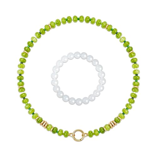 Beaded Necklaces for Women Boho Colorful Bead Choker Necklace Natural Gemstone Handmade Summer Beach Layering Necklace Jewelry Gift for Women - color: Olive Green