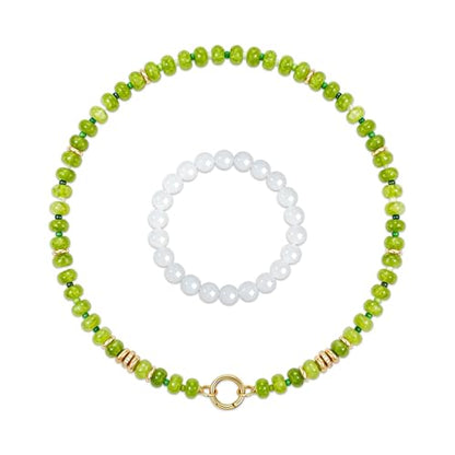 Beaded Necklaces for Women Boho Colorful Bead Choker Necklace Natural Gemstone Handmade Summer Beach Layering Necklace Jewelry Gift for Women - color: Olive Green