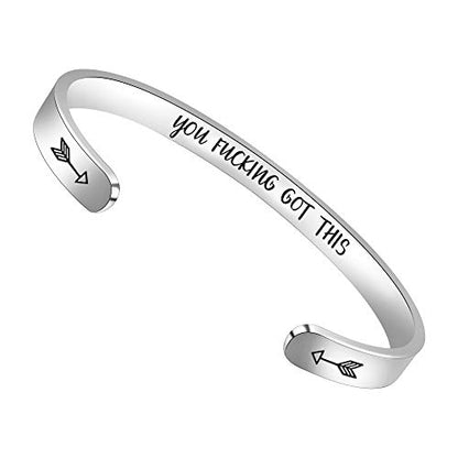 Btysun Bracelets for Women Mothers Day Bracelet Gifts from Daughter Inspirational Gifts for Women Graduation Gifts for Her Motivational Birthday Cuff Bangle Friendship Personalized Mantra Jewelry… - style: 1YOU f*cking GOT THIS silver