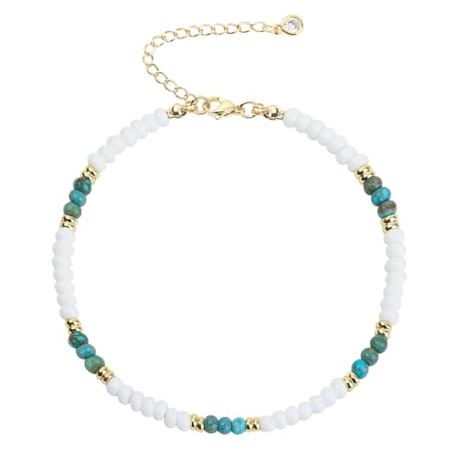Natural Stone Beaded Anklets Bracelets for Women Handmade Beaded Anklet Bracelet Waterproof Boho Beads Ankle Bracelet Adjustable Summer Jewelry