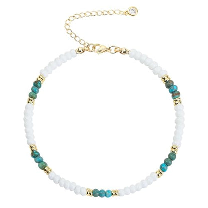Natural Stone Beaded Anklets Bracelets for Women Handmade Beaded Anklet Bracelet Waterproof Boho Beads Ankle Bracelet Adjustable Summer Jewelry