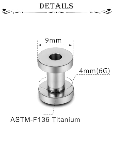 Astm F136 Titanium Ear Gauges Screw Fit Flesh Tunnels Plugs Gauges Earring Expander Stretcher Ear Tunnels For Ears 10G 8G 6G 4G 2G 0G 00G Plug Earrings Body Piercing Jewelry For Women Men - color: 6G Tunnels