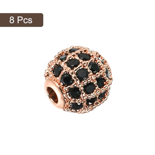 Uxcell 8Pcs Round Charm Spacer Beads - 8mm Brass Rhinestone and Zircon for DIY Bracelets Earrings Jewelry Making (Black - Rose Gold) - color: Rose Gold, size: 8mm