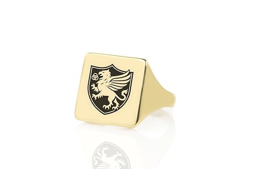 Engraved Griffin Signet Ring – Custom Heraldic Family Crest Jewelry – Unisex Hexagon Shaped Design
