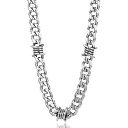 Stainless Steel Gothic Y2K Punk Rock Emo Biker Pendant Necklace | Cosplay Vintage Viking Alt Edgy Fashion Charm Necklace Jewelry for Men Women Active Daily Wear - style: Chunky Barbed Wire 16 Inch(Adjustable)
