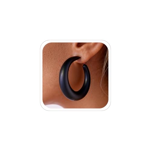 Colorful Hoop Earrings for Women Retro Neon Hoop Earrings Vintage 80s 90s Earring Chunky Statement Earring Y2k Jewelry Neon Costume Accessories - color: Black