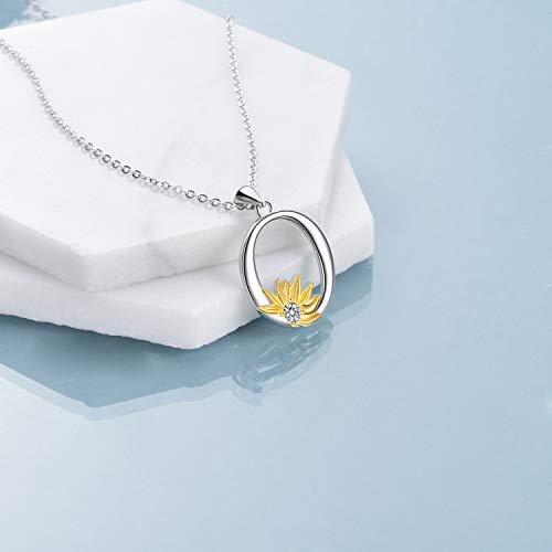 POPLYKE Initial Sunflower Necklace for Women 925 Sterling Sliver Sunflower Pendant Necklace Letter Initial Pendant Chain - style: Sunflower O