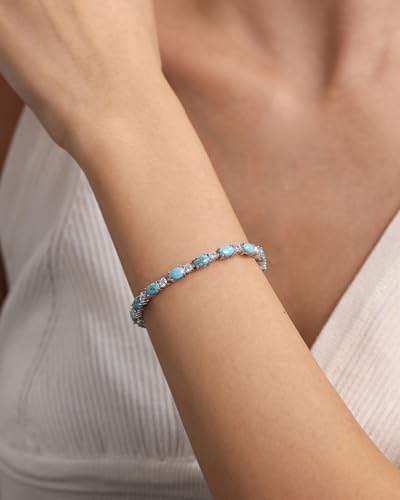 FANCIME Glamour Radiance Sterling Silver Birthstone Tennis Bracelets 7" | Charm Fine Jewelry Birthday Gifts for Women - color: Turquoise-2