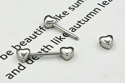 HQLA 14G Dainty CZ Love Heart Nipple Rings Tongue Ring Surgical Steel Nipple rings Piercing Women Barbells 2Pcs 25/8"(16mm) - style: Silver Heart