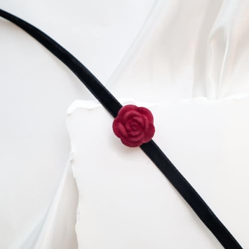 Handcrafted Velvet Choker Necklace with Exquisite Camellia Pendant Fashion Jewelry for Women - color: BLACK02R