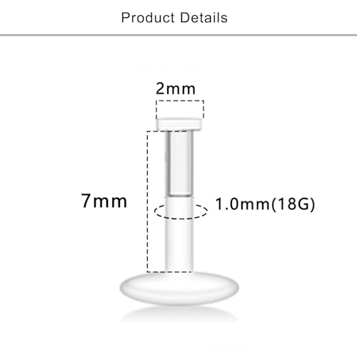Lcolyoli 30PCS 16G 18G Clear Nose Studs Push Top Piercing Retainers 2mm Flat & Ball Top Bioflex Lip Rings Labret Retainer for Women Men 6-10mm Bar Length - color: Flat Top-30Pcs-18G-0.28"