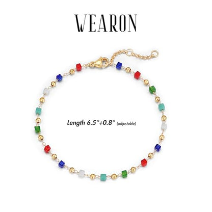 WEARON Gold Bracelet for Women 14K Gold Plated Snake Herringbone Figaro Cuban Bead Paperclip Cable Box Chain Simple Jewelry - style: Tube Beads