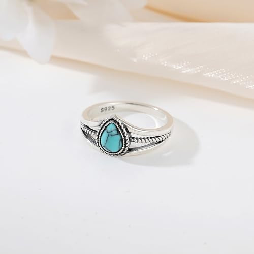 Boho Turquoise Ring for Women Sterling Silver Western Style Statement Ring Bohemian Jewelry Gifts - style: Turquoise-B