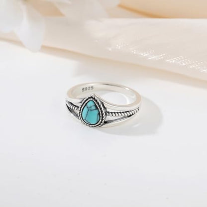 Boho Turquoise Ring for Women Sterling Silver Western Style Statement Ring Bohemian Jewelry Gifts - style: Turquoise-B