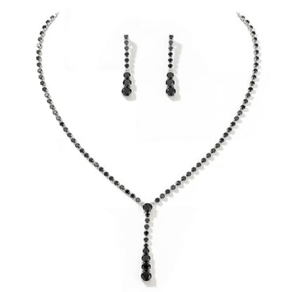 Bride Silver Bridal Necklace Earrings Set Crystal Wedding Jewelry Set Rhinestone Choker Necklace for Women and Brides - color: F Black