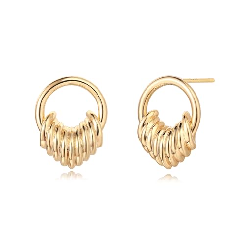 LOYATA Spike Earrings Gold Huggie Hoop Diamond Cubic Zirconia 14K Gold Plated Dainty Small Simple Hypoallergenic Geometric Jewelry Gift for Women - color: Circle of love