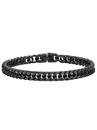 ChainsHouse Stainless Steel Cuban Link Bracelet, 6mm/8mm/12mm/17mm Width, 7.5"/8.3"/9", Black/ 18K Gold Plated Chain Wrist Bracelets for Men Women, Send Gift Box - color: H: Black-6mm width