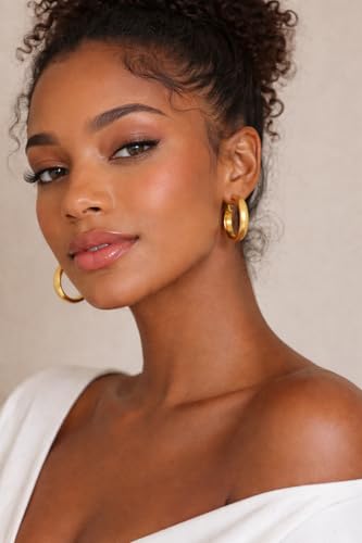 14K Gold Hoop Earrings for Women Chunky Large Gold Earrings 40mm | 14 carat 14 kt 14k solid gold hoop earrings