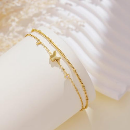 Gold/Sterling Silver Anklet Bracelets for Women Waterproof, Non Tarnish 925 Sterling Sliver Plated Heart Evileye Butterfly Charm, Dainty Summer Beach Anklets for Women, Beach Vacation Bikini Outfits for Her Mom - style: Butterfly-Gold