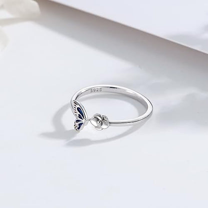 Dragonfly Toe Ring for Women 925 Sterling Silver Dragonfly/Butterfly/Cat/Paw Toe Rings Adjustable Open Ring for Women Christmas Jewelry Gift - color: Butterfly