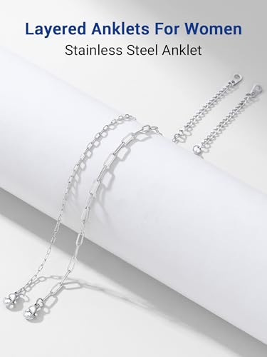 PROSTEEL Ankle Bracelets for Women, Silver/Gold/Black, Waterproof Anklets | Waterproof, Stainless Steel, Summer Beach Jewelry, Durable & No Tarnish, Come with Gift Box, 8-10.5" Adjustable, Plus Size - color: K: silver-paperclip chain(2pcs)