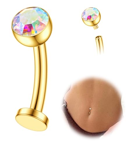 Floating Titanium Belly Button Rings Hypoallergenic G23 Titanium Internally Threaded Belly Ring 14G Belly Piercings for Women Navel Piercings Jewelry - color: gold ab cz