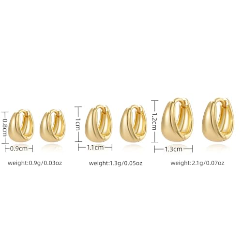 3 Pairs Huggie Hoop Earring Set 18K Gold Plated Cubic Zirconia Cartilage Earrings, Multi Piercings Ear Jacket Earring Climber Stud Earring for Women Everyday Earrings - color: 3 Glossy Gold