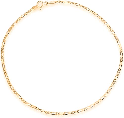 Savlano 925 Sterling Silver Chain Anklet Rope, Figaro, Mariner, Curb - 18K Gold Plated Chain Anklet Available in 9, 10 and 11 - Inches for Women Comes with a Gift Box - Made in Italy - style: Figaro 1.8mm