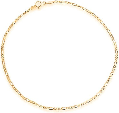 Savlano 925 Sterling Silver Chain Anklet Rope, Figaro, Mariner, Curb - 18K Gold Plated Chain Anklet Available in 9, 10 and 11 - Inches for Women Comes with a Gift Box - Made in Italy - style: Figaro 1.8mm