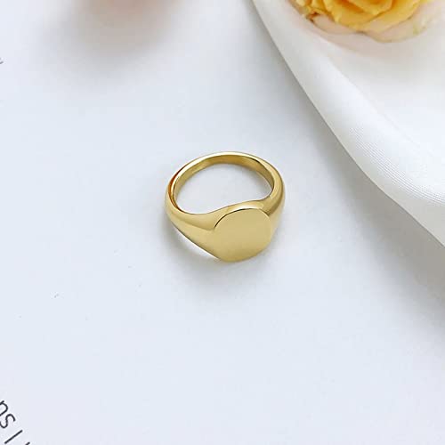 Promise Rings for Women Stainless Steel,Oval Signet Polished 12MM Ring for Women Silver/Gold Engagement Rings for Women - color: (Custom Engraving)Gold