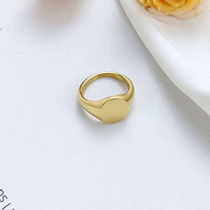 Promise Rings for Women Stainless Steel,Oval Signet Polished 12MM Ring for Women Silver/Gold Engagement Rings for Women - color: Gold