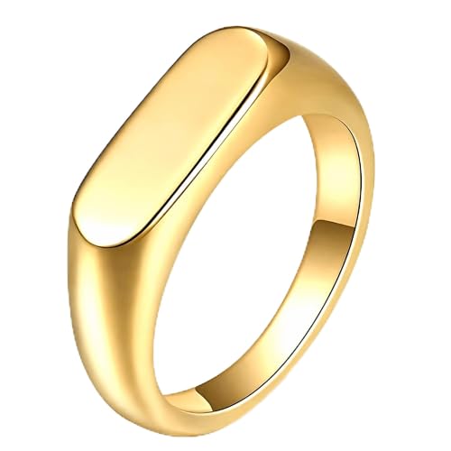 MYNENEY Stainless Steel Square Shape Signet for Men Statement Ring - color: Gold
