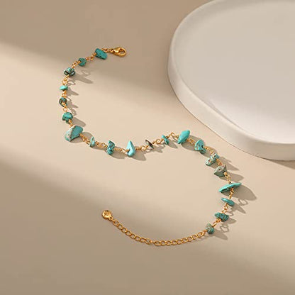 Ankle Bracelets for Women 18K Gold Plated Anklet for Women Gold Charm Anklet Waterproof Summer Beach Foot Chain Jewelry Gifts - style: Turquoise