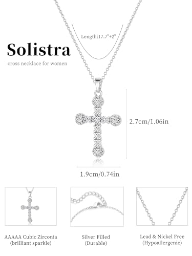 Cross Necklace for Women, 14K Gold Plated Cubic Zirconia Cross Pendant Necklace, Trendy Christian Jewelry Gifts for Baptism First Communion Christmas - color: Style G - Silver