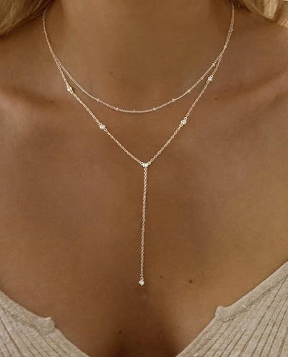 Gold Necklace for Women, Dainty Long Necklace 14k Gold Plated Lariat Long Necklaces for Women Trendy Simple Statement Drop Necklace Fashion Body Chain Prom Jewelry Gold Accessories - color: 8-Silver
