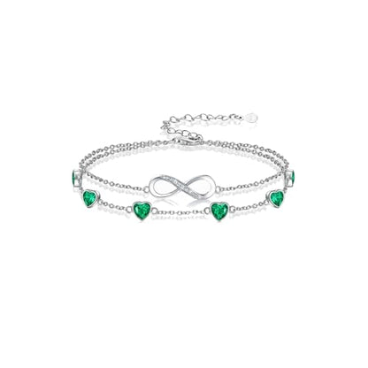 Prismata Infinity Birthstone Charm Link Bracelet/Anklet 925 Sterling Silver Adjustable 12 Months Birthstone Infinity Bracelet/Anklet Birthday Jewelry Gifts for Women Her - color: 05-May, size: 9‘+2’ Anklet