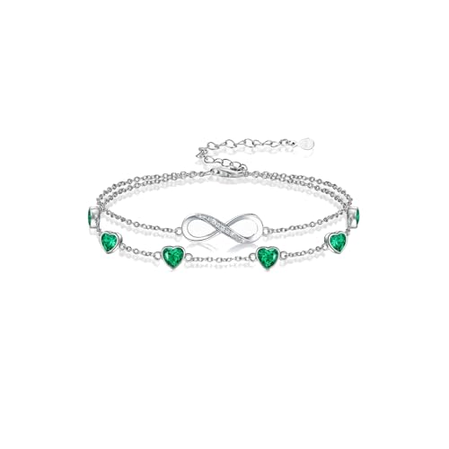 Prismata Infinity Birthstone Charm Link Bracelet/Anklet 925 Sterling Silver Adjustable 12 Months Birthstone Infinity Bracelet/Anklet Birthday Jewelry Gifts for Women Her - color: 05-May, size: 9‘+2’ Anklet