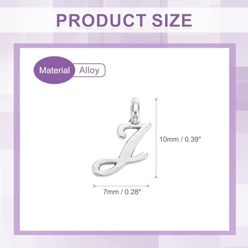uxcell A-Z Alphabet Charm, Metal Alphabet Letter Charm Initial Charm Pendant Bead for Necklaces Bracelets Jewelry Making Craft - color: Silver I