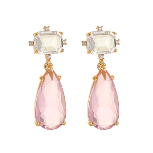 Crystal Earrings CXUEMH Teardrop Earrings for Women Blue and Green Dangle Earrings Elegant Earrings for Prom Emerald Green Earrings Formal Jewelry Crystal Drop Earrings - color: white and pink