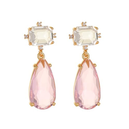 Crystal Earrings CXUEMH Teardrop Earrings for Women Blue and Green Dangle Earrings Elegant Earrings for Prom Emerald Green Earrings Formal Jewelry Crystal Drop Earrings - color: white and pink