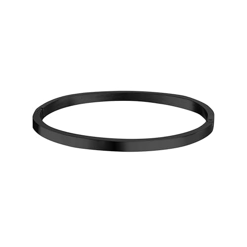 Gold Bangle Bracelets for Women, Trendy Dainty 14K Gold Plated Oval Bangles Bracelet for Women, Stackable Friendship Bracelets Love Bangle Christmas Birthday Gifts - color: Black, size: 4mm Single
