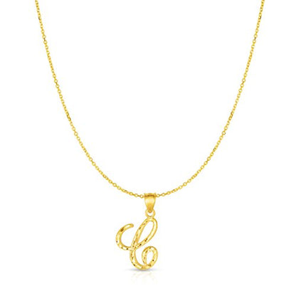 Floreo 10K Yellow Gold Charm Pendant Letter A-Z Personalized Alphabet Initial Name with optional 18 Inch Necklace - style: C with Chain