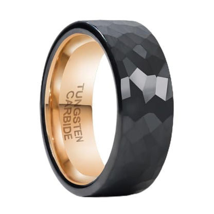 SX.man&sog Tungsten Carbide Rings for Men or Women,Stereoscopic Polygon Wedding Band for Men and Women Exchanging to Witness Each other's Loyal Love - color: Black & Hammered - 8mm