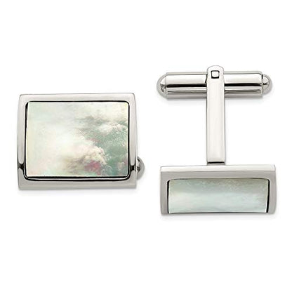 Sonia Jewels Solid Stainless Steel Men's Mother of Pearl Cufflinks - 17mm x 13mm