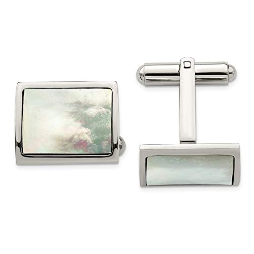 Sonia Jewels Solid Stainless Steel Men's Mother of Pearl Cufflinks - 17mm x 13mm