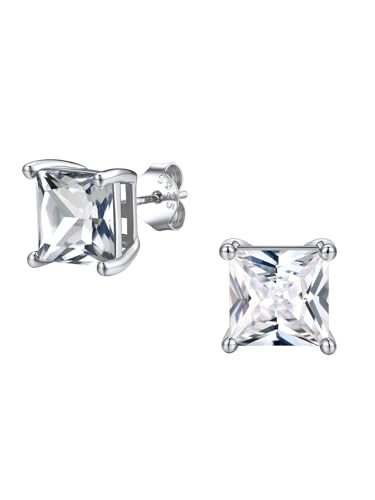 FindChic 2 Carat Birthstone Stud Earrings for Women, Round/Heart/Princess Cut Stud Earrings, Hypoallergenic Studs with 925 Sterling Silver Posts, 12 Months Birthday Jewelry Gift - color: 04. April-Diamond(Princess Cut)