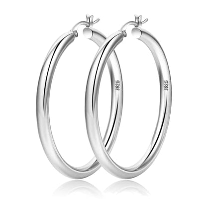 4mm Thick Gold Chunky Earrings Steling Silver Post Hoops Earrings For Women Hollow Tube Hoops Earrings Thick Gold Hoop Earrings Hypoallergenic Lightweight Gold Hoop Large Earrings 20/30/40/50/60MM - color: Silver,40mm